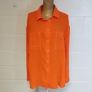 Lagenlook Beachy Oversized Gauzy 100% Cotton Button Down Shirt Tunic Coverup